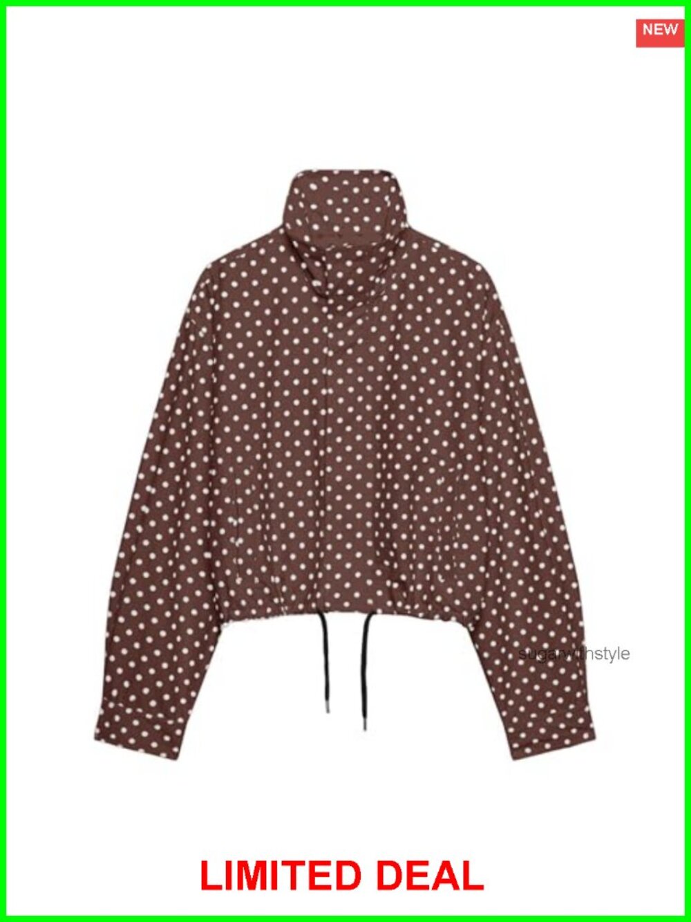 Polka Dot Cropped Zip Up Jacket Long Sleeve Casual Fall